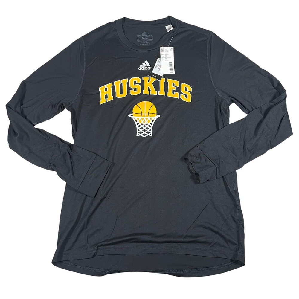 Adidas Mens Creator Huskies Basketball Long Sleeve Shirt Black Size Medium